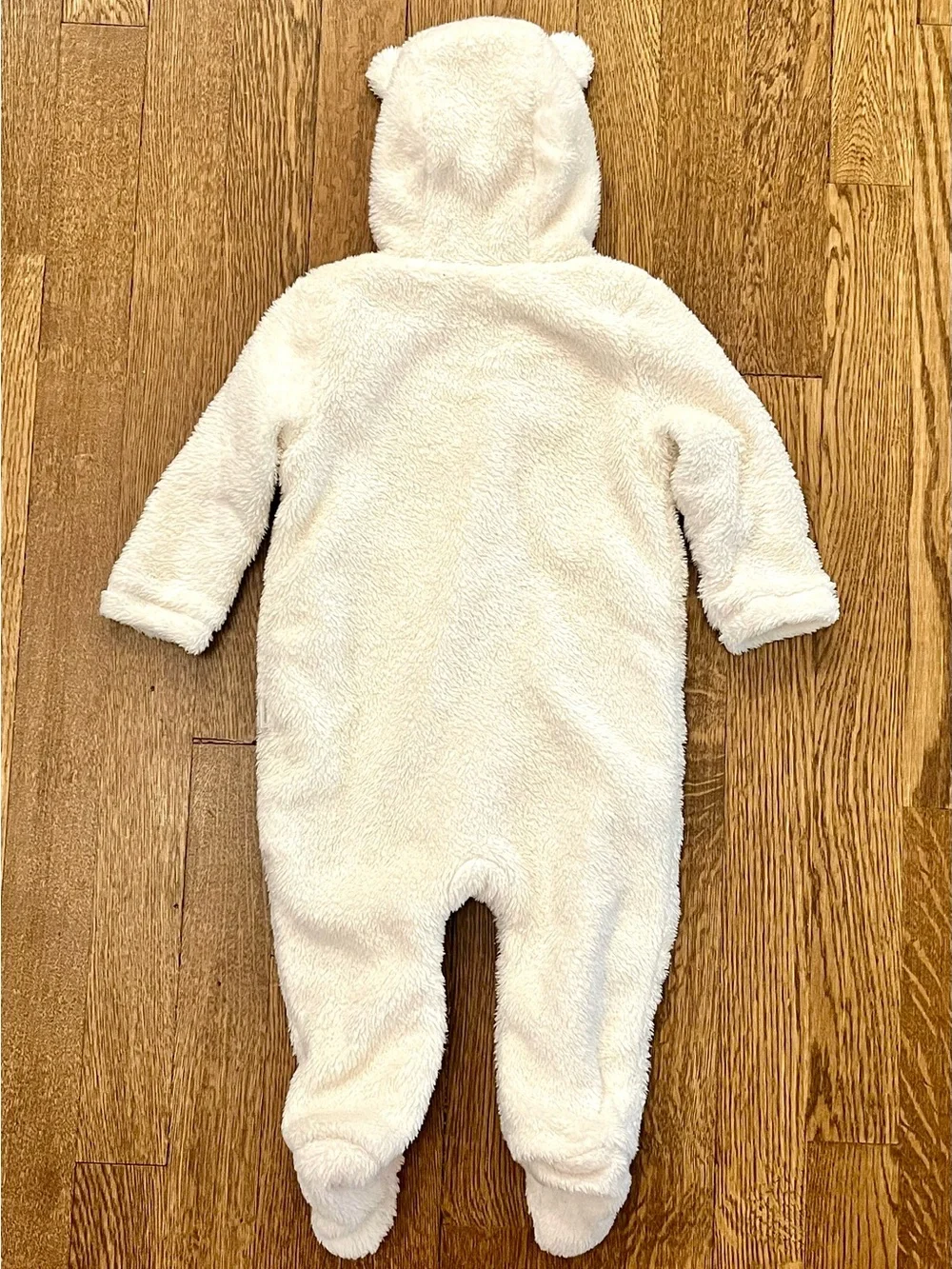 Baby Gap White Cream Sherpa Bear Hooded Fleece Bunting 6-12M EUC